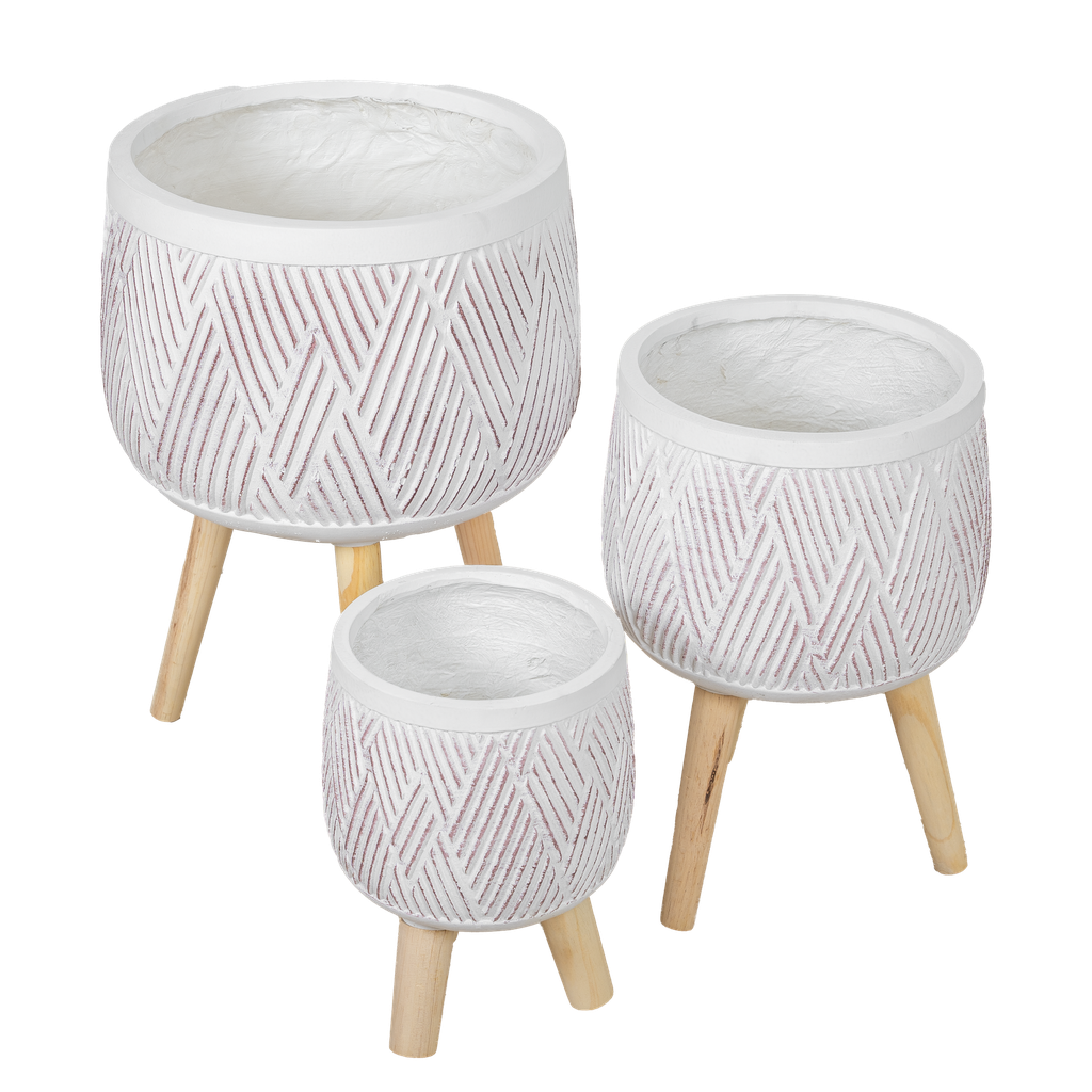 O7-11 سندان زرع فخاري ابيض بقاعدة خشب