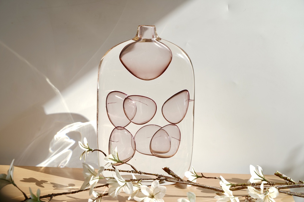 O6-06/07 فازة زجاج بفقاعات ملونة