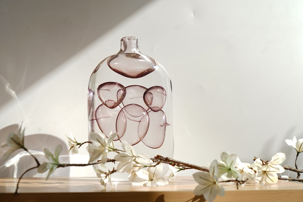 O6-06/07 فازة زجاج بفقاعات ملونة