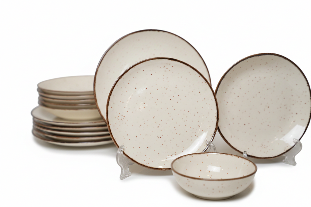 PSH-03 سيت صحون ابيض طرف بني PRLN