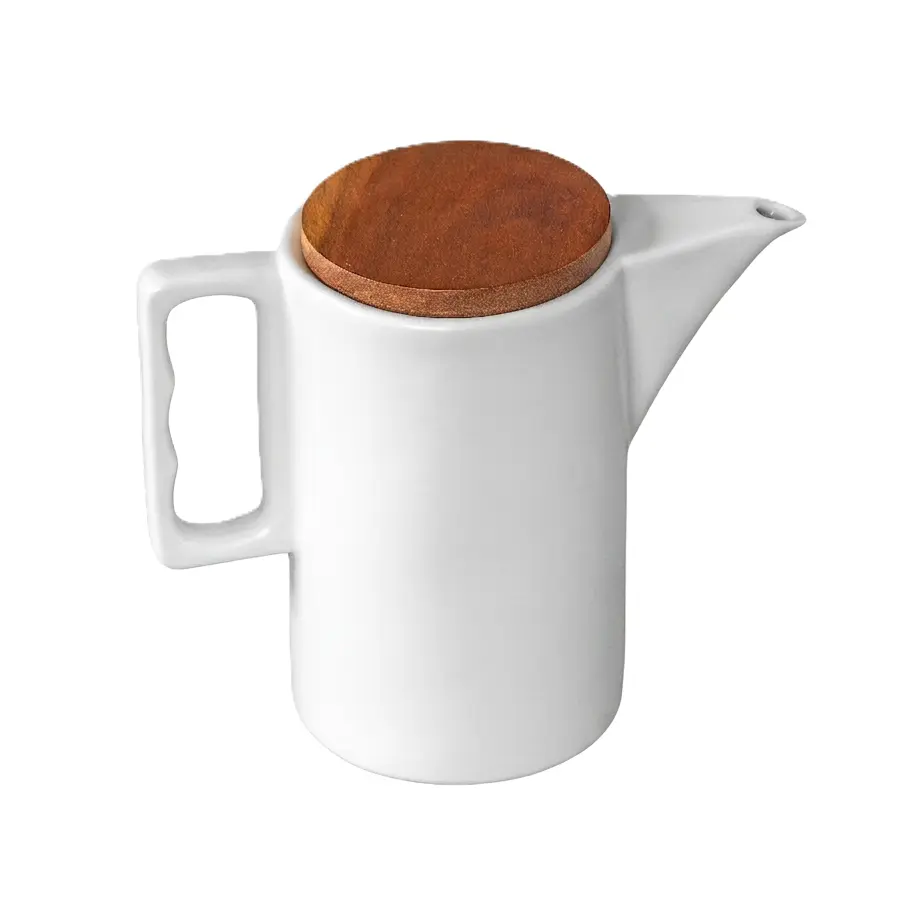 O8-10\11 قوري تقديم سيراميك بخشب