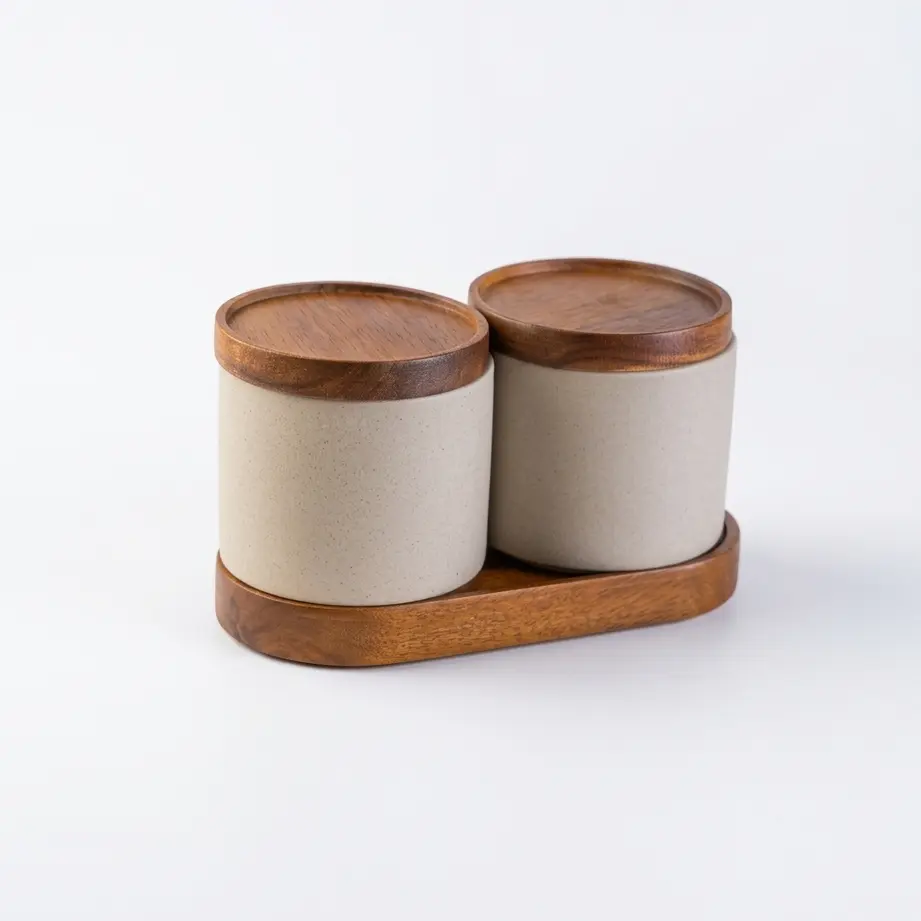 O8-28 سيت شكردان سيراميك بغطاء خشب