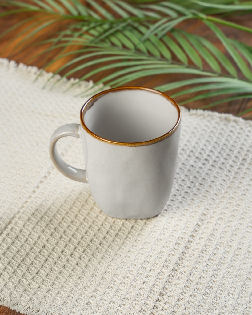 O3-15 كوب سيراميك ابيض حافة بني