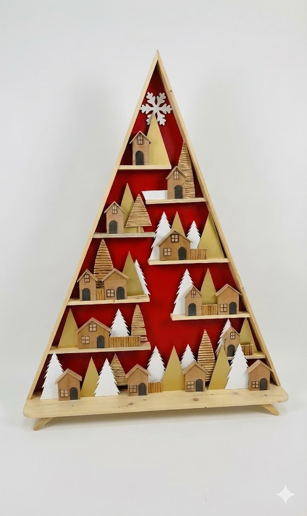 شجرة خشبية مثلثة ببيوت  170سم