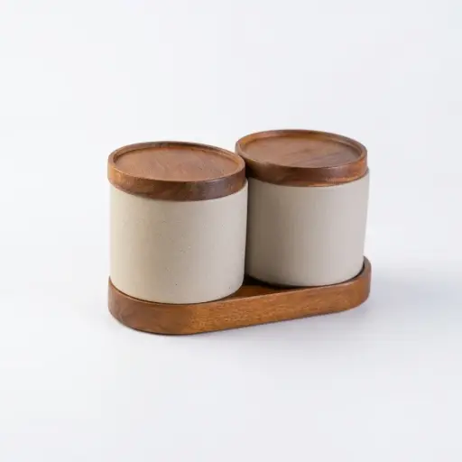 O8-28 سيت شكردان سيراميك بغطاء خشب