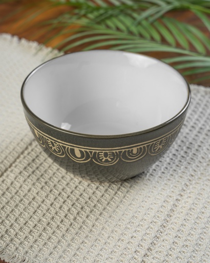 O3-40  كاسة سيراميك رصاصي بنقش ابيض