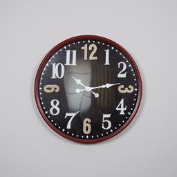 O5-25  ساعة جدارية دائرية قطر 60 سم سوداء باطار احمر معدني