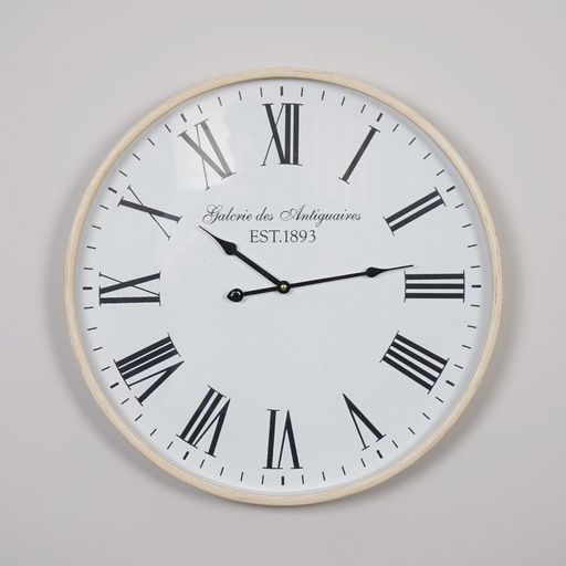 O5-12  ساعة جدارية دائرية ابيض اطار خشب قطر  53 سم