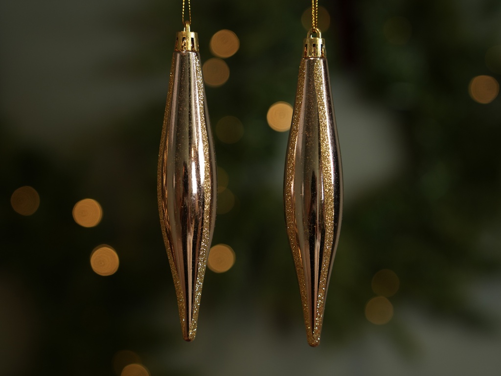 PCH-07  زينة شجرة ذهبي و وردي طويلة 2 قطع