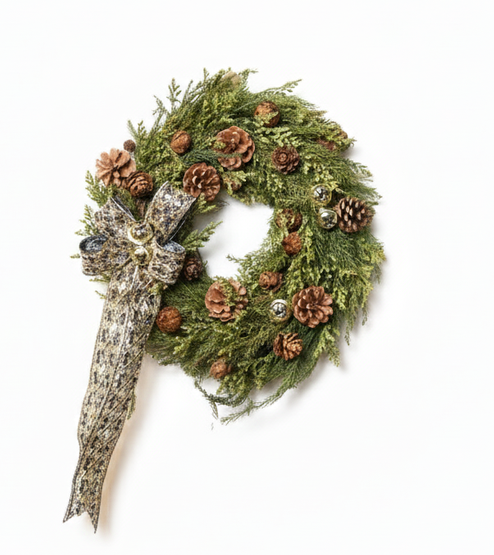 Bloom-01 اكليل اخضر بشريط ذهبي