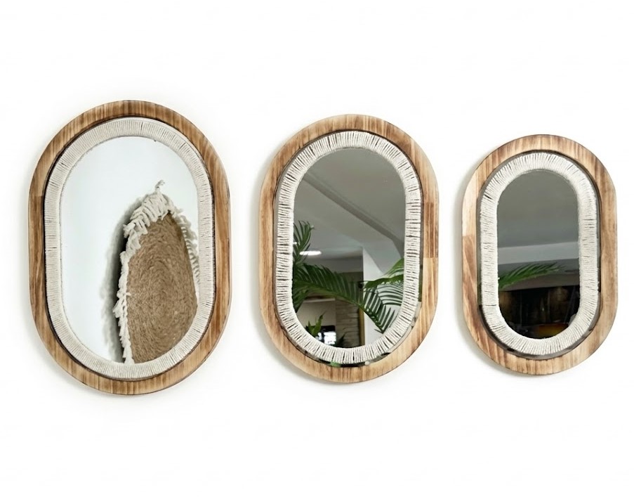 MZL1-09\10\11 مرآة بيضوية خشب + مكرمي