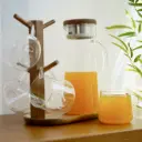 O8-05 سيت جك +4  أكواب مع ستاند خشبي