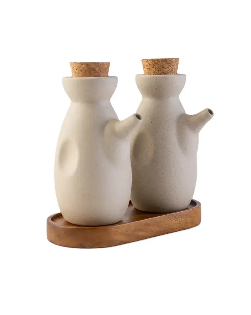 O8-29 سيت مزيتة سيراميك قاعدة خشب