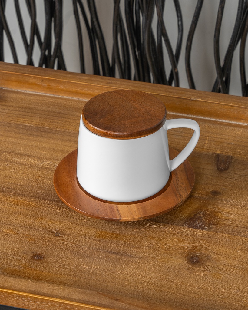 O8-17\18 كوب سيراميك  بغطاء و قاعدة خشب