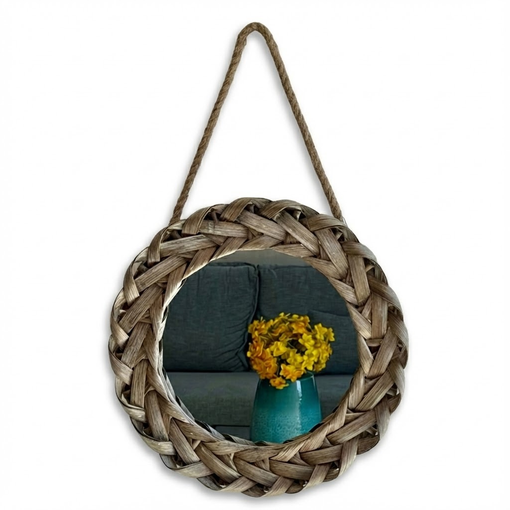 O9-12 مرآة دائرية اطار حصيرة خوص