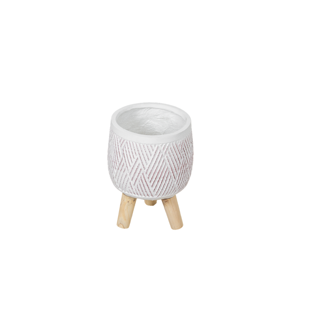 O7-11 سندان زرع فخاري ابيض بقاعدة خشب