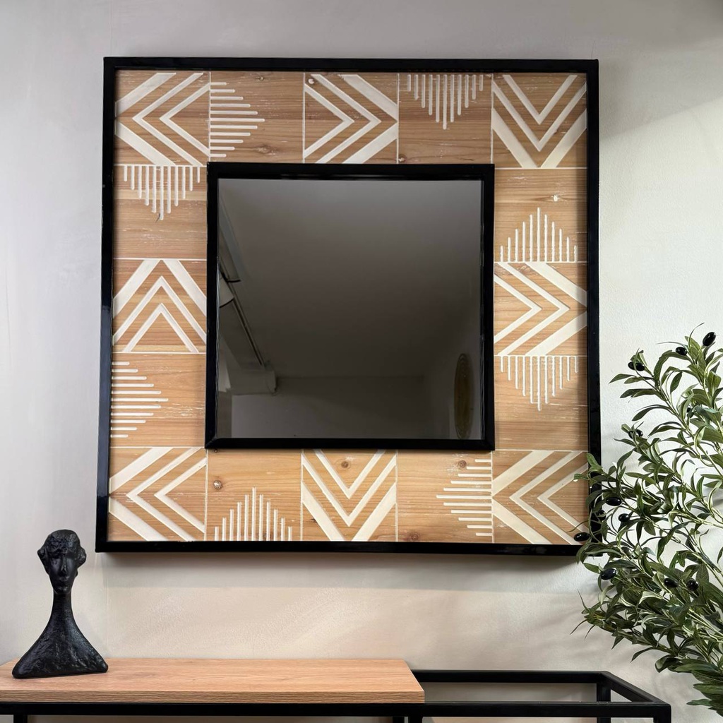 O12-05  مرآة معدن + قشرة خشب 92.5*92.5