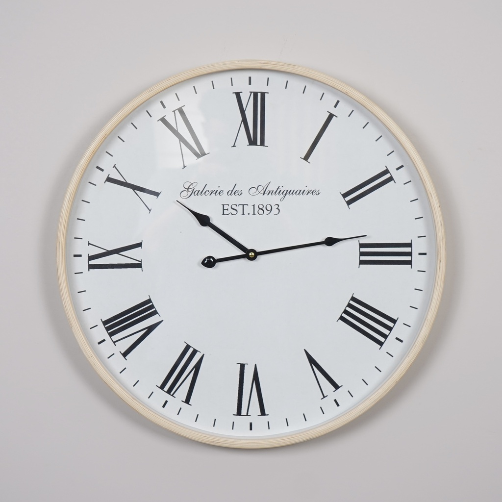 O5-12  ساعة جدارية دائرية ابيض اطار خشب قطر  53 سم