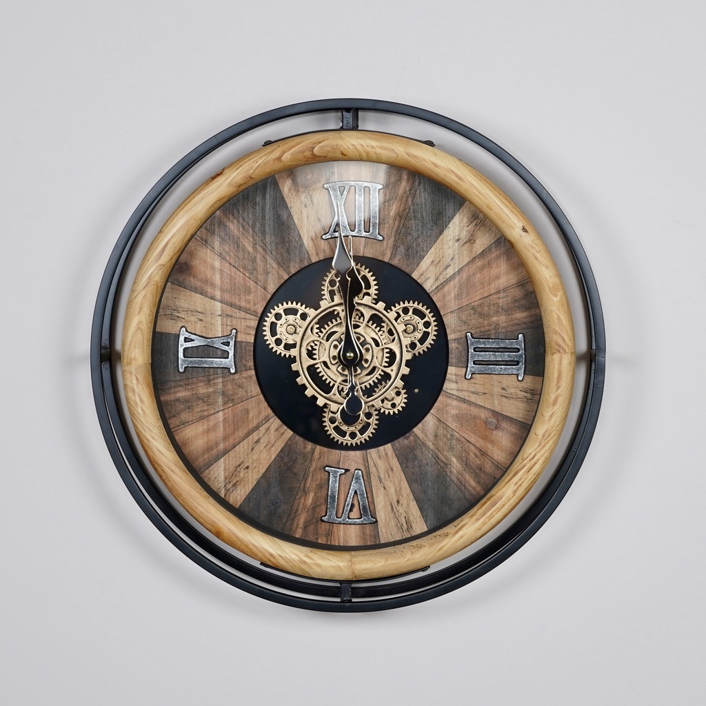 O5-04 ساعة جدارية ميكانيك دائرية قطر 50 خشب وحديد