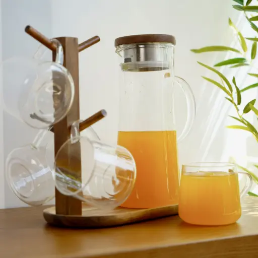 O8-05 سيت جك +4  أكواب مع ستاند خشبي