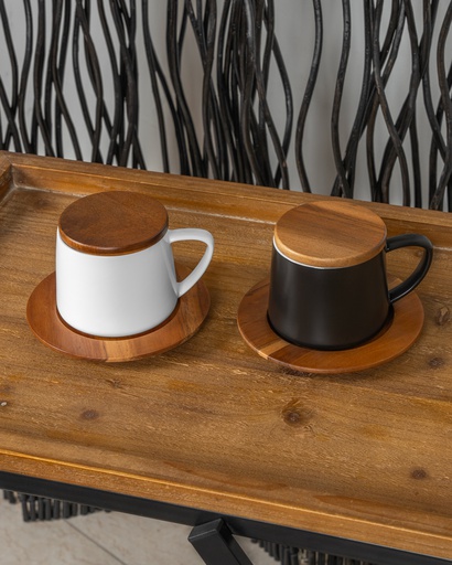 O8-17\18 كوب سيراميك  بغطاء و قاعدة خشب