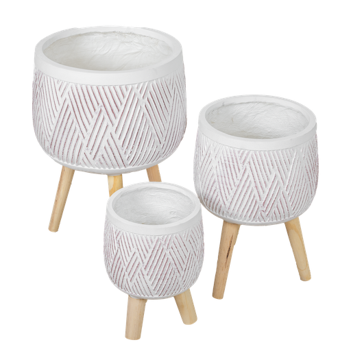 O7-11 سندان زرع فخاري ابيض بقاعدة خشب