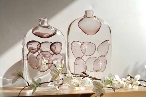 O6-06/07 فازة زجاج بفقاعات ملونة