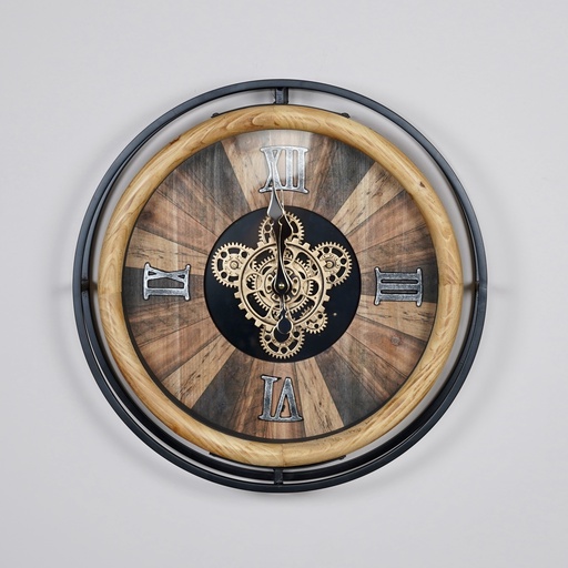 O5-04 ساعة جدارية ميكانيك دائرية قطر 50 خشب وحديد