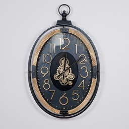O5-02  ساعة جدارية ميكانيك دائرية بيضوية 76*56 خشب وحديد